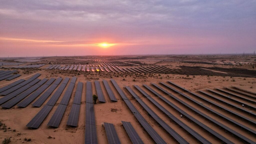 Aerial view of a solar PV plant in India from Tata Power